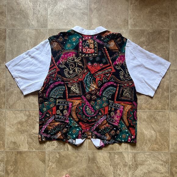 Vtg 80s Womens Collared Top Multicolor Abstract Artsy Funky Groovy Maximalist - Picture 5 of 8